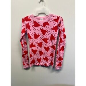 Hanna Andersson Kids Pink Red Heart Organic Cotton Pajama Top Shirt Size 14